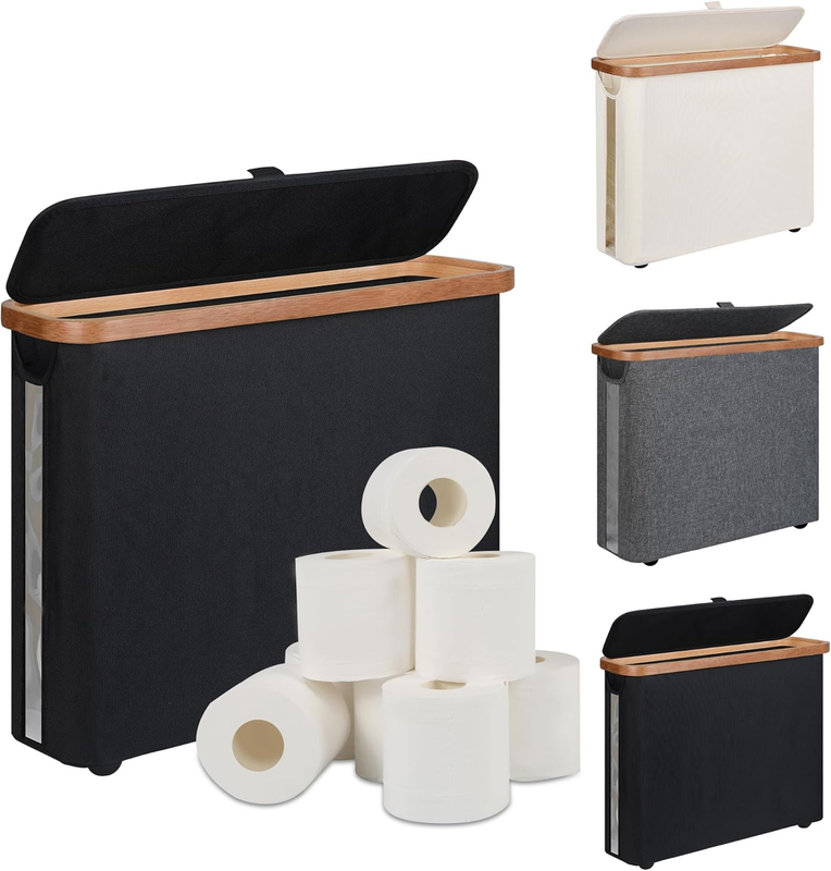Toilet Paper Storage Basket with Lid, Holds 9-12 Rolls，black - Image 1
