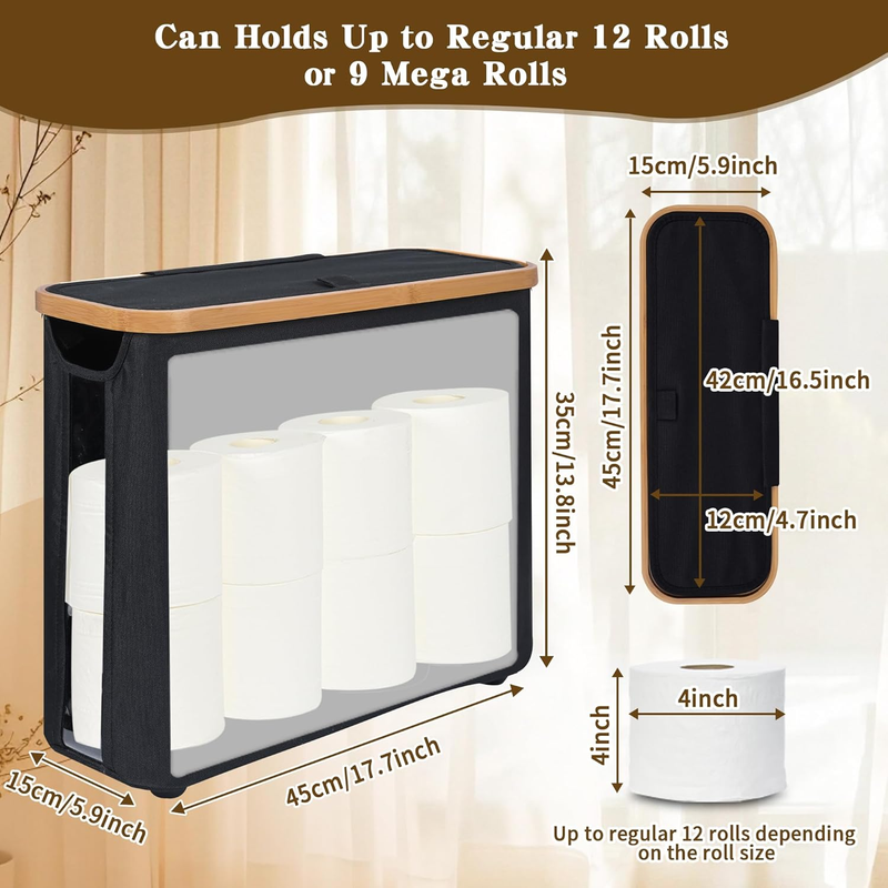 Toilet Paper Storage Basket with Lid, Holds 9-12 Rolls，black - Image 2