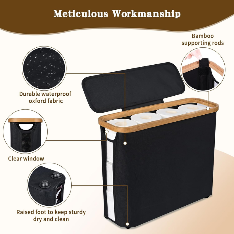 Toilet Paper Storage Basket with Lid, Holds 9-12 Rolls，black - Image 3