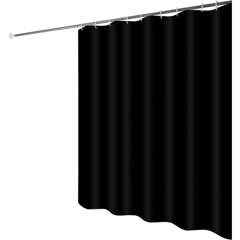 Anti Mildew Black Polyester Shower Curtain with Hooks, 100 x 180 cm - Image 2