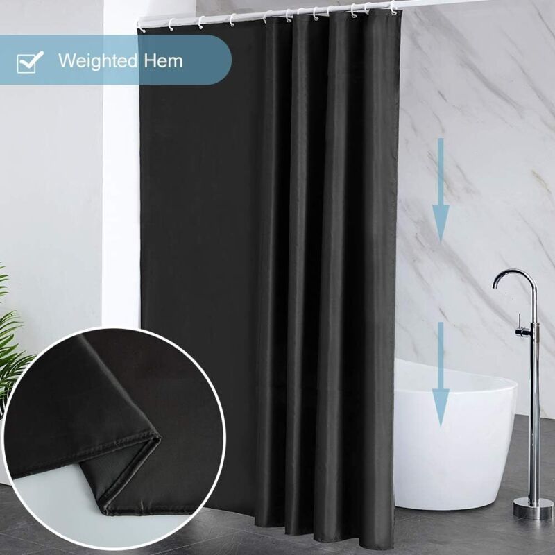 Anti Mildew Black Polyester Shower Curtain with Hooks, 100 x 180 cm - Image 3