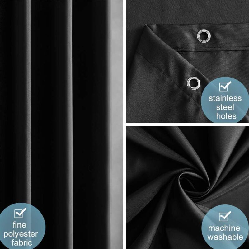 Anti Mildew Black Polyester Shower Curtain with Hooks, 100 x 180 cm - Image 4
