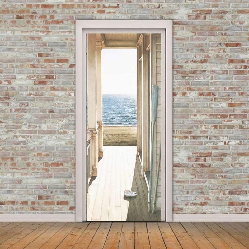 2 Pcs 3D Self Adhesive Removable Door Stickers for Kitchen Bedroom Bathroom Wall, 38.5 x 200 cm - Image 1