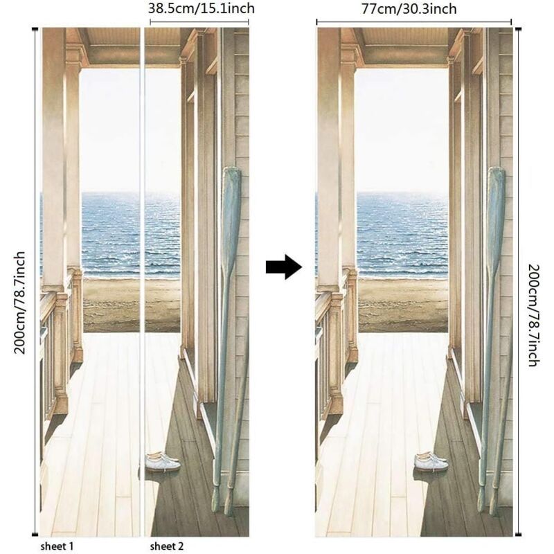 2 Pcs 3D Self Adhesive Removable Door Stickers for Kitchen Bedroom Bathroom Wall, 38.5 x 200 cm - Image 2