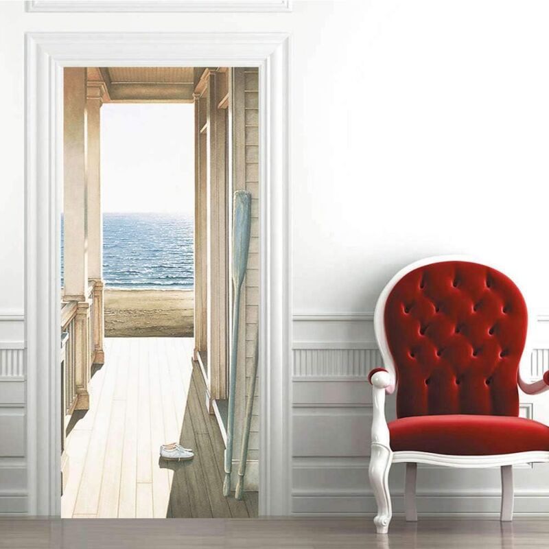 2 Pcs 3D Self Adhesive Removable Door Stickers for Kitchen Bedroom Bathroom Wall, 38.5 x 200 cm - Image 4
