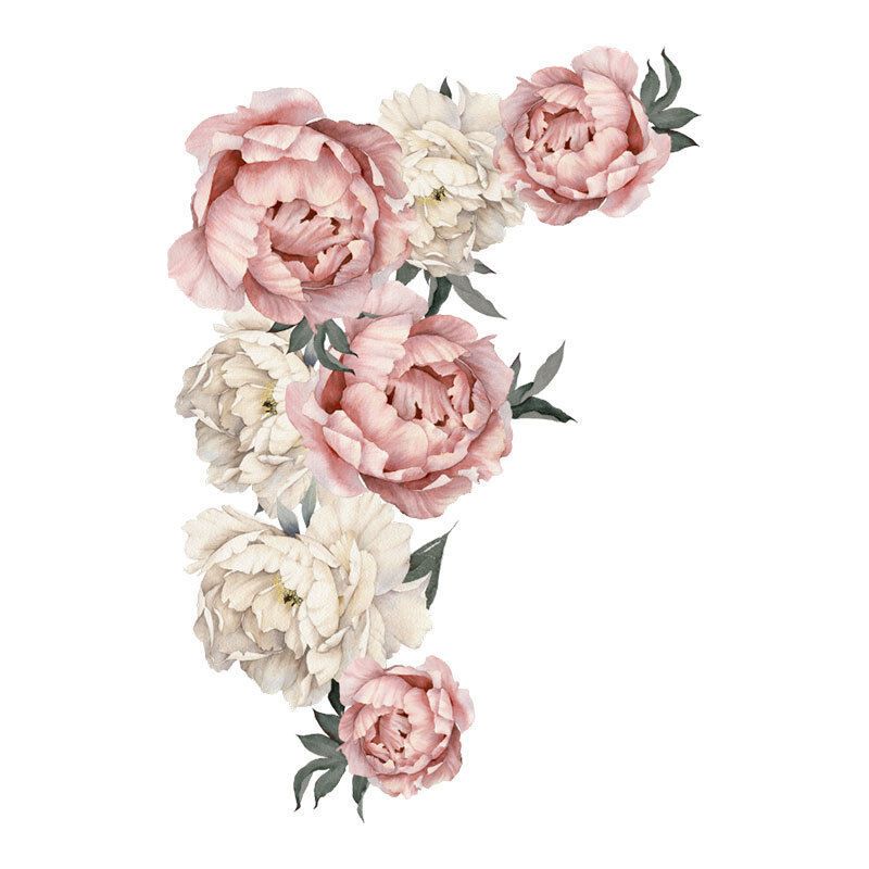 Rose Peony Flower Wall Stickers Floral Wallpaper Art for Living Room Bedroom, 40 x 60 cm - Image 1