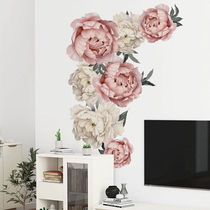 Rose Peony Flower Wall Stickers Floral Wallpaper Art for Living Room Bedroom, 40 x 60 cm - Image 3