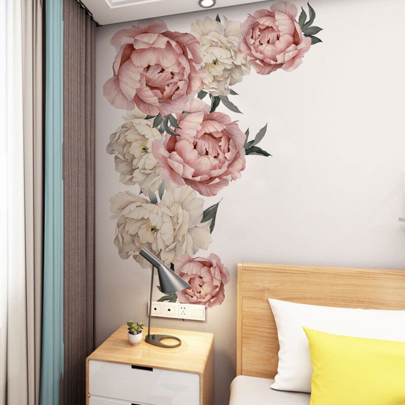 Rose Peony Flower Wall Stickers Floral Wallpaper Art for Living Room Bedroom, 40 x 60 cm - Image 4