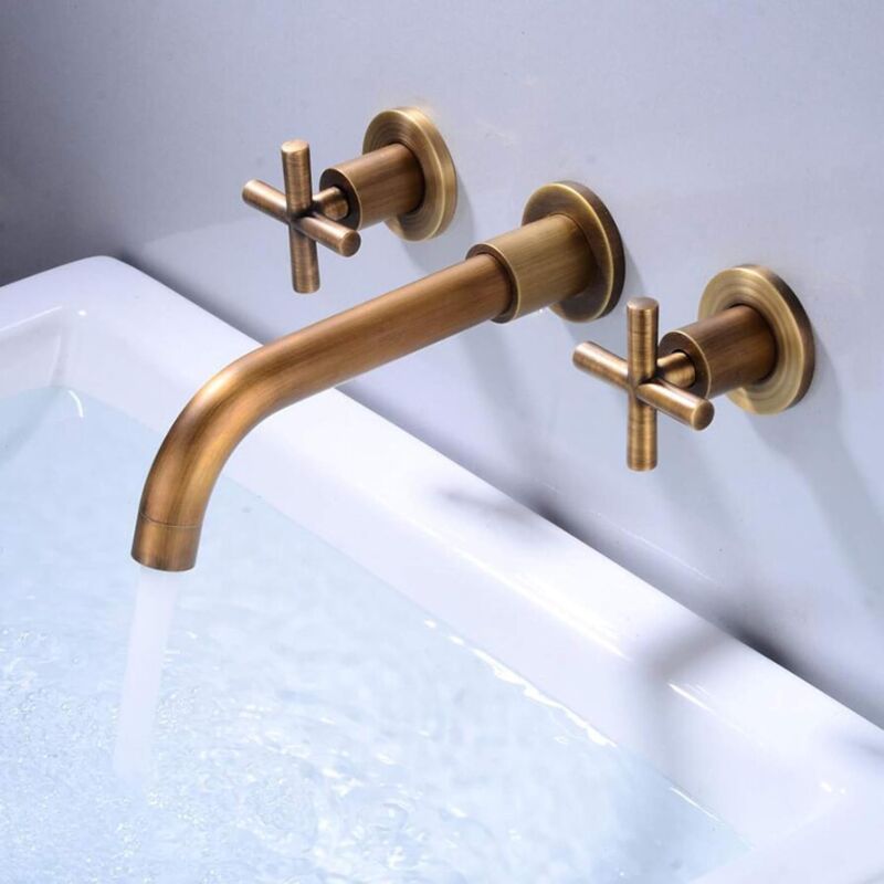 Antique Black Brass Wall Mounted Bathroom Sink Mixer Tap Hot and Cold Basin Faucet - Image 1