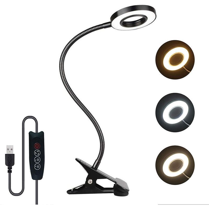 7W USB Clip Desk Lamp 48 LEDs 3 Colors 10 Brightness Levels Black - Image 1
