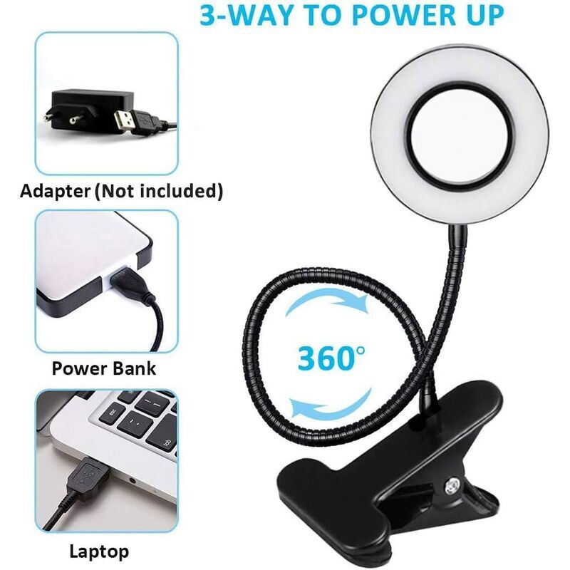 7W USB Clip Desk Lamp 48 LEDs 3 Colors 10 Brightness Levels Black - Image 3