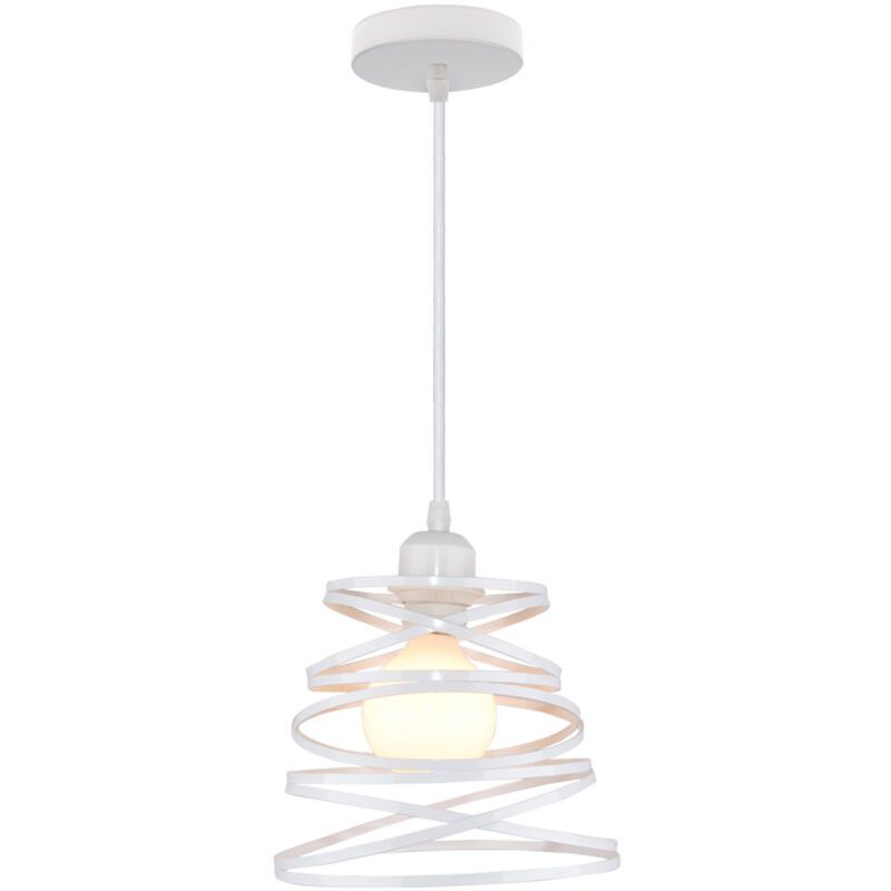 Vintage Metal Cage Pendant Light E27 Retro Industrial Ceiling Light White - Image 1