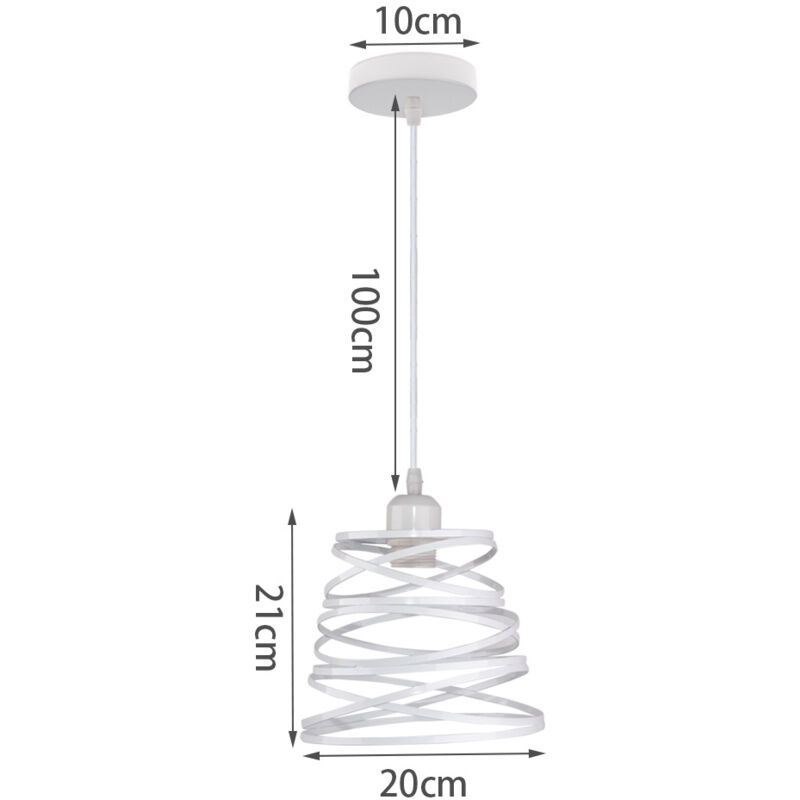 Vintage Metal Cage Pendant Light E27 Retro Industrial Ceiling Light White - Image 2