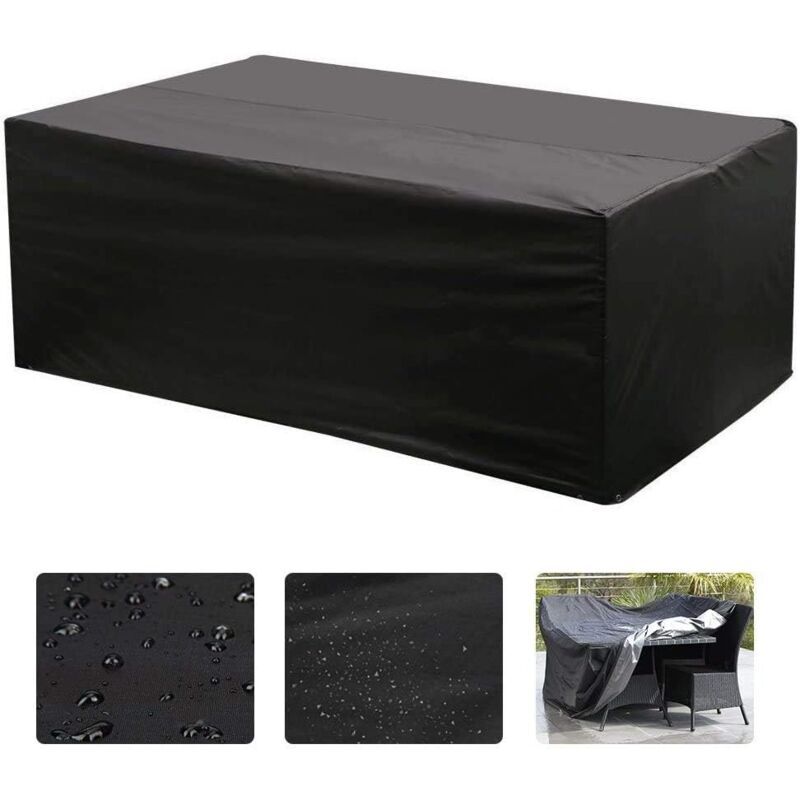 Black Oxford Rectangular Garden Furniture Table Cover with UV Protection, 210 x 140 x 80 cm - Image 1