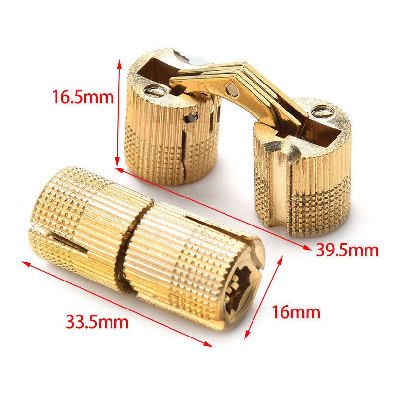 2 Pcs Brass Hidden Invisible Barrel Hinges for Wooden Door Cabinet Caravan, 16 mm - Image 2
