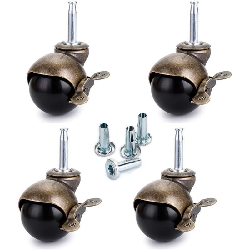 4 Pcs Bronze Ball Furniture Casters with Sockets and Brake, 1.5 inch - Image 1