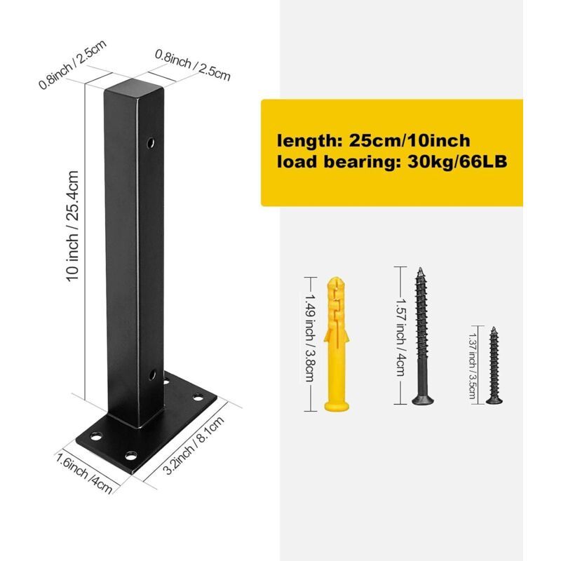4 Pcs Industrial Wall Shelf Brackets Black Metal with Screws, 250 mm - Image 2