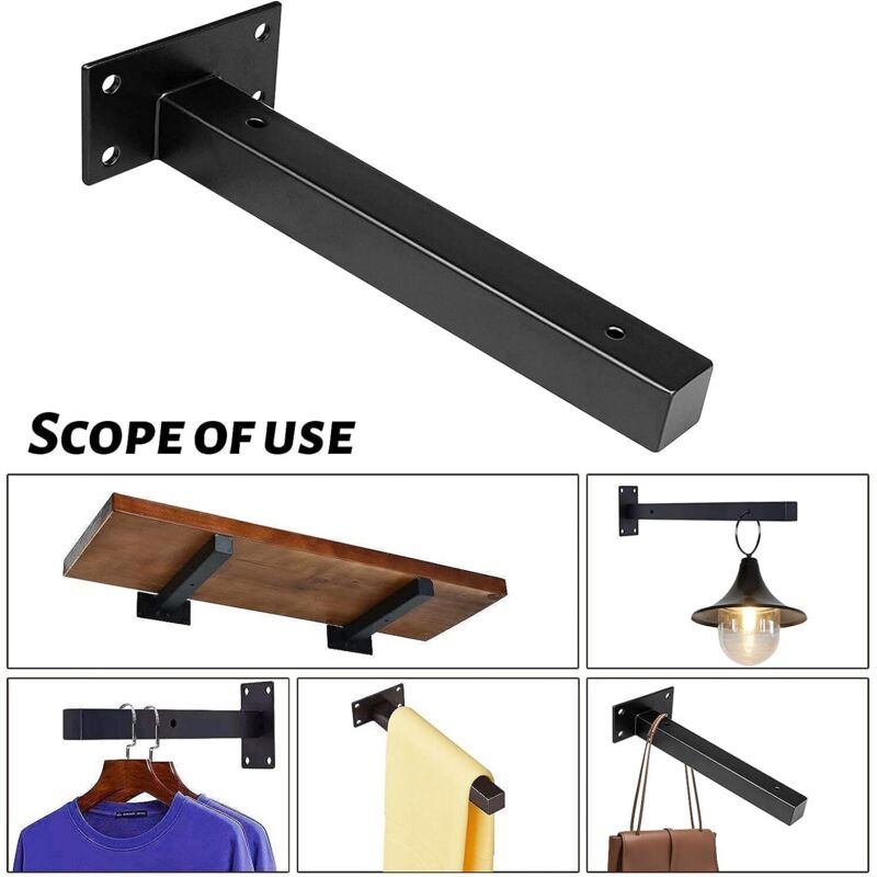4 Pcs Industrial Wall Shelf Brackets Black Metal with Screws, 250 mm - Image 3