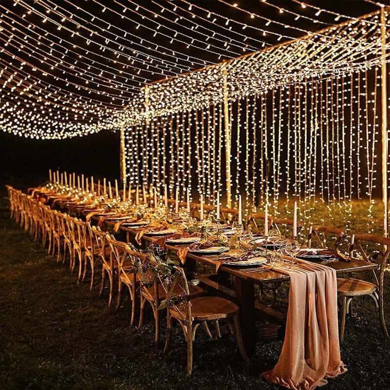 600 LED Waterproof Curtain Fairy Lights 8 Modes Warm White, 6 x 3 m - Image 1