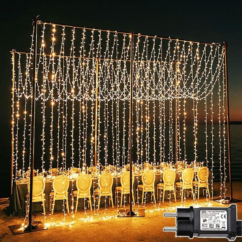 600 LED Waterproof Curtain Fairy Lights 8 Modes Warm White, 6 x 3 m - Image 2