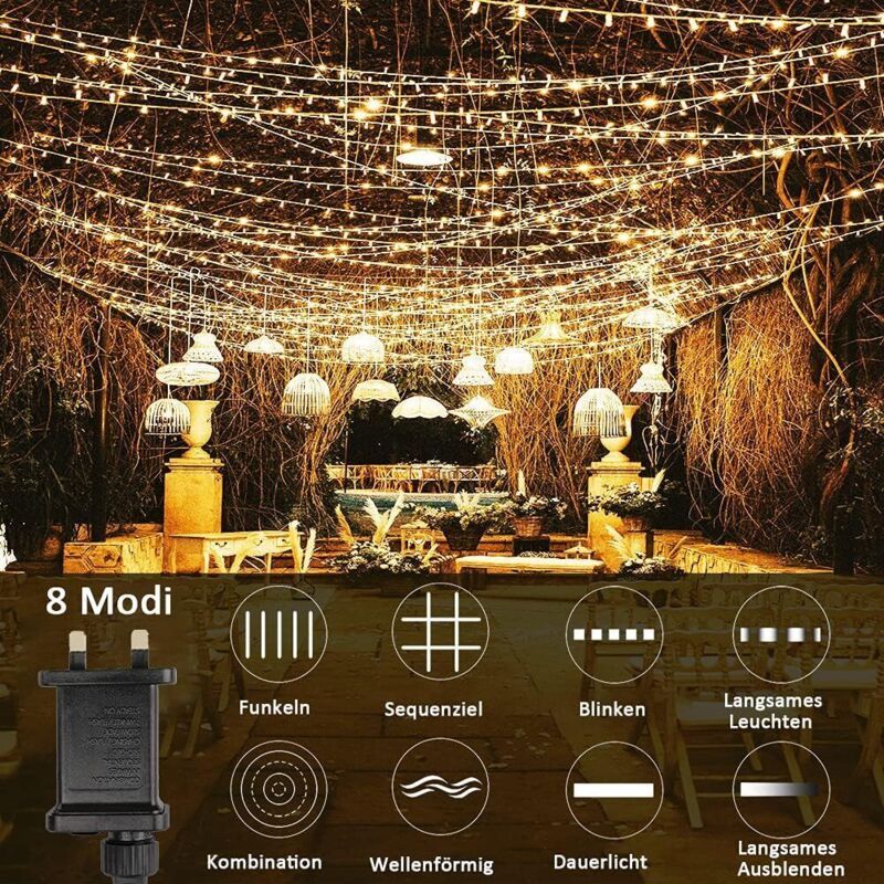 600 LED Waterproof Curtain Fairy Lights 8 Modes Warm White, 6 x 3 m - Image 4