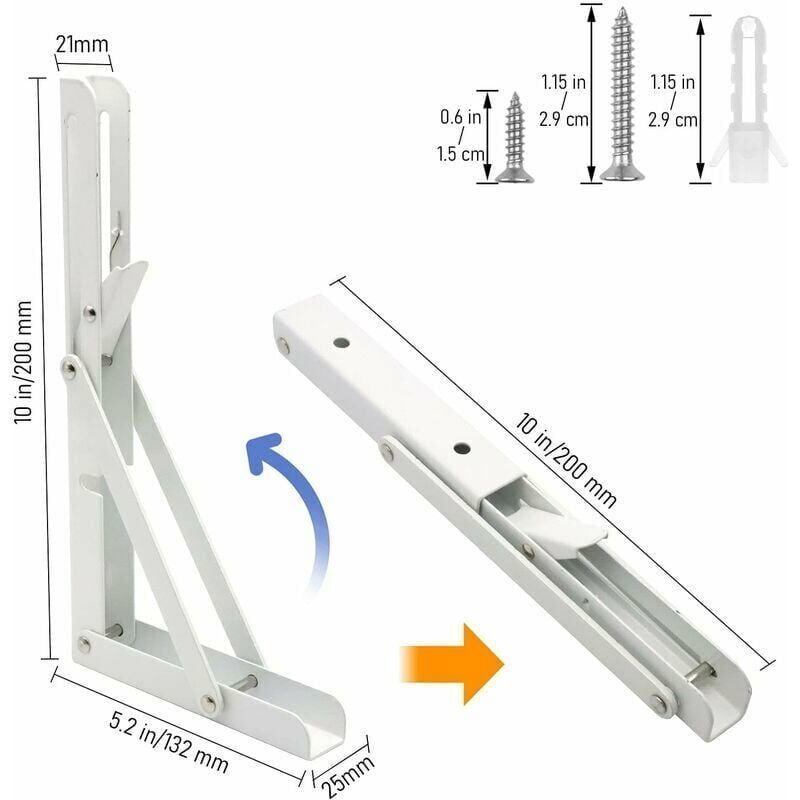 2 Pcs White Stainless Steel Foldable Triangle Shelf Brackets - Image 4