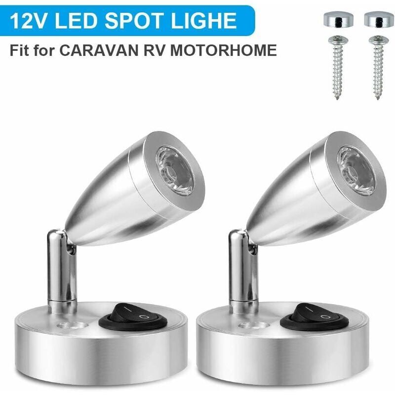 2 Pcs 12V LED Spot Reading Lights 3000K 3W Adjustable Switch Silver - Image 1