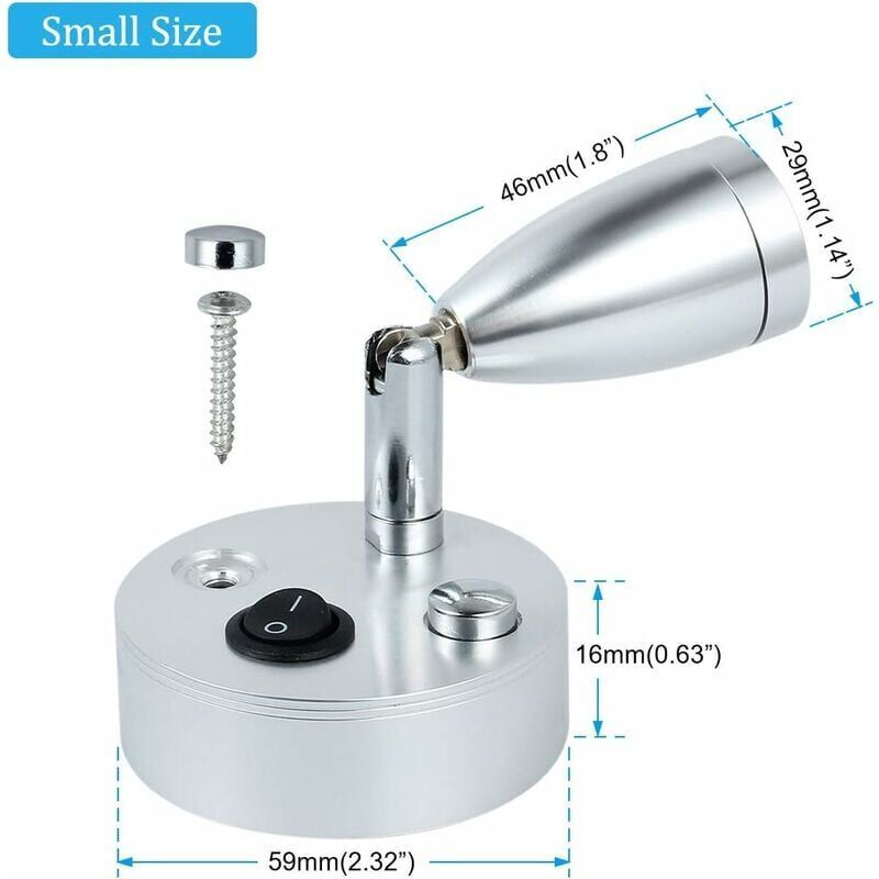 2 Pcs 12V LED Spot Reading Lights 3000K 3W Adjustable Switch Silver - Image 3