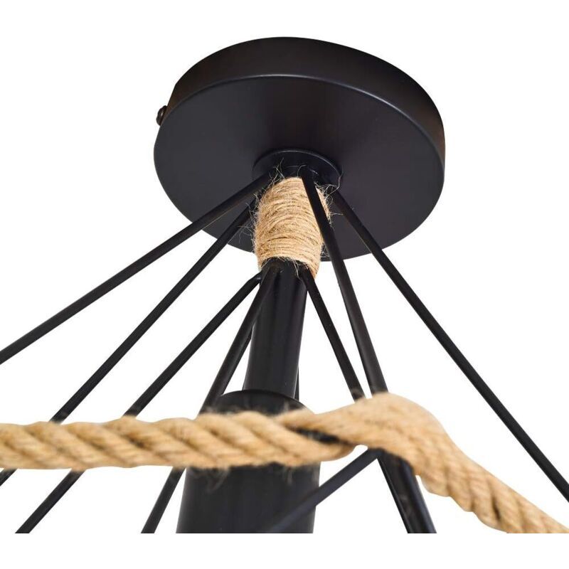 Vintage Industrial Metal Cage Ceiling Lamp with Hemp Rope, 25 cm - Image 4