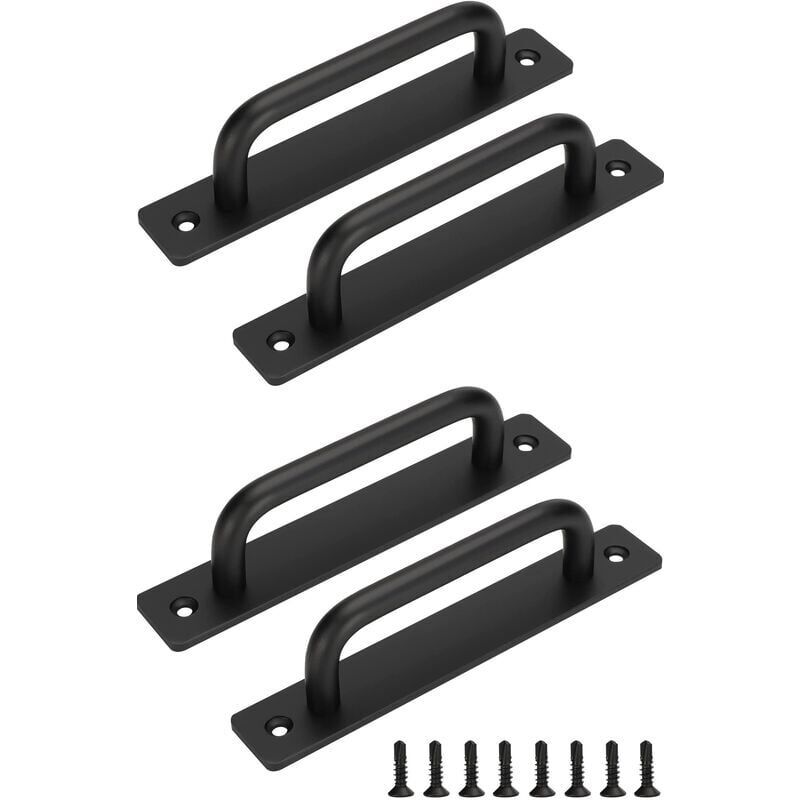 4 Pcs Black Sliding Barn Door Handles with Stainless Steel Plate, 128 mm Hole Spacing - Image 1