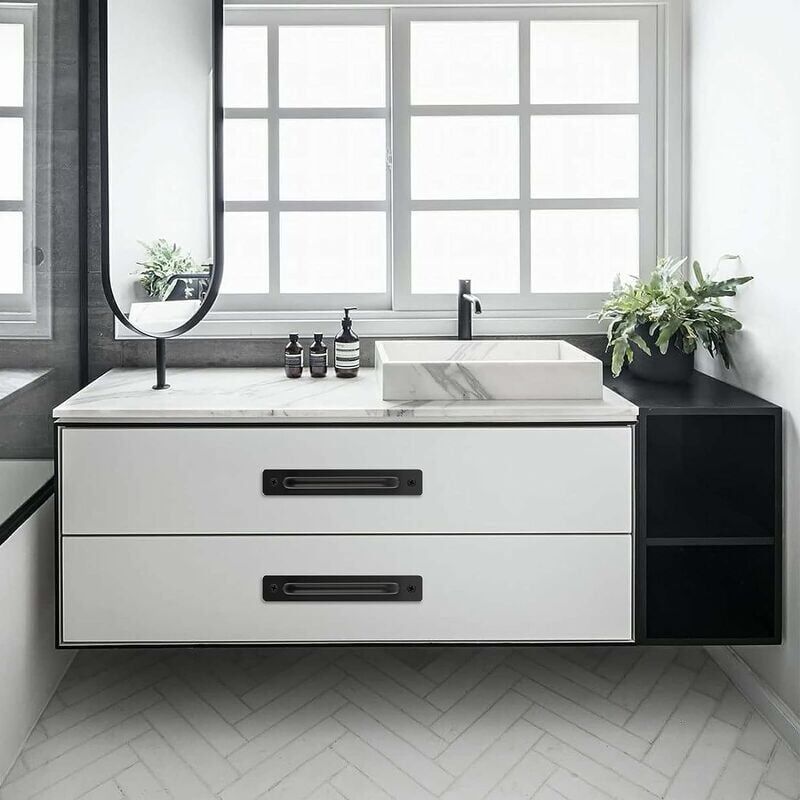 4 Pcs Black Sliding Barn Door Handles with Stainless Steel Plate, 128 mm Hole Spacing - Image 3