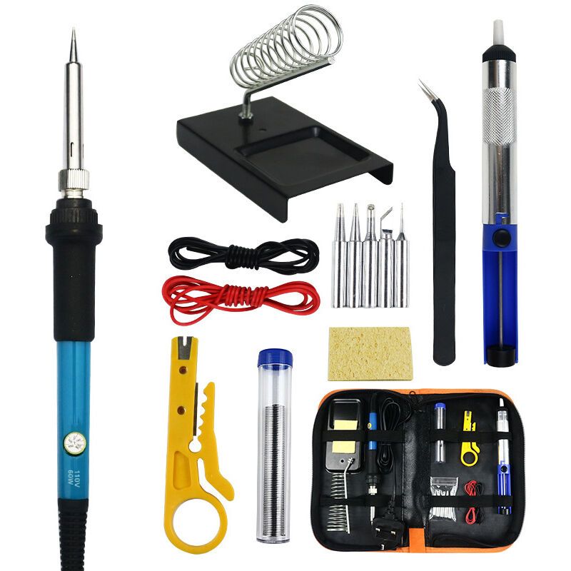 60W Soldering Iron Kit 200 to 450 C with Tips Pump Wire Cutter Stand and Tool Case - Image 1