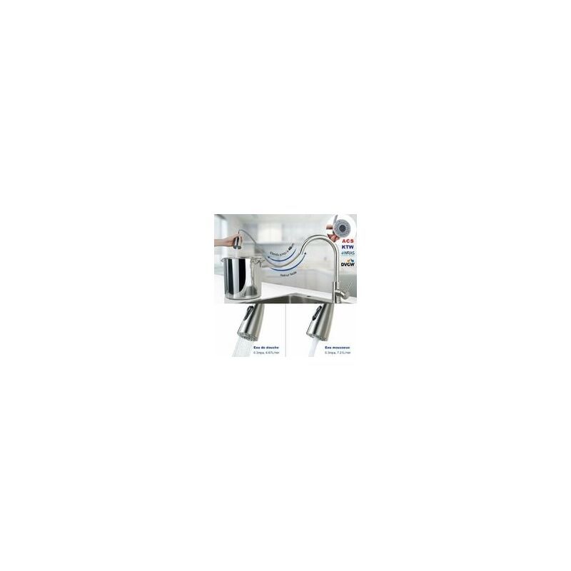 304 Stainless Steel Pull Out Kitchen Sink Mixer Faucet 360 Degree Rotatable - Image 2