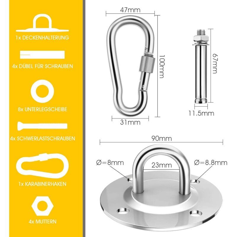 Stainless Steel Ceiling Hook Heavy Duty Support for Hammock Chair Punching Bag, 400 kg - Image 3