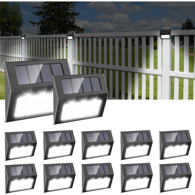 12 Pack Waterproof Solar Stair Lights Cool White Black - Image 1