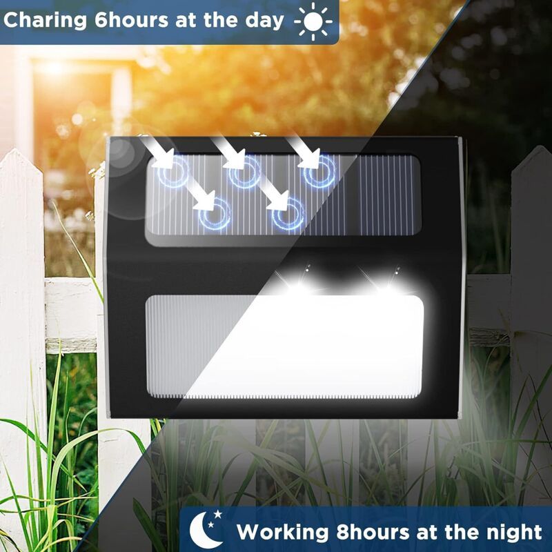 12 Pack Waterproof Solar Stair Lights Cool White Black - Image 2
