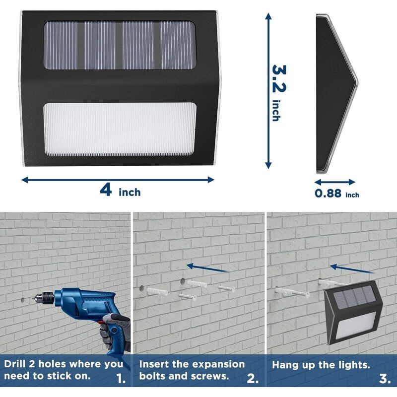 12 Pack Waterproof Solar Stair Lights Cool White Black - Image 4