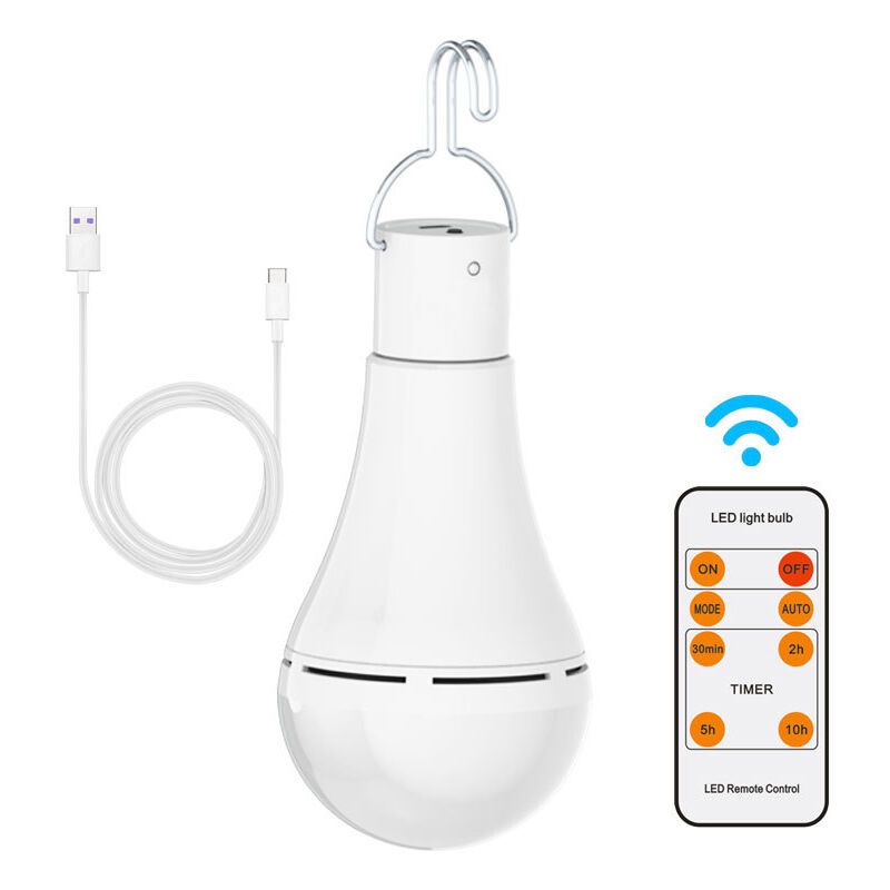 2 Pack USB Rechargeable 7W E27 LED Battery Bulbs with Remote Control and Hook - Image 1