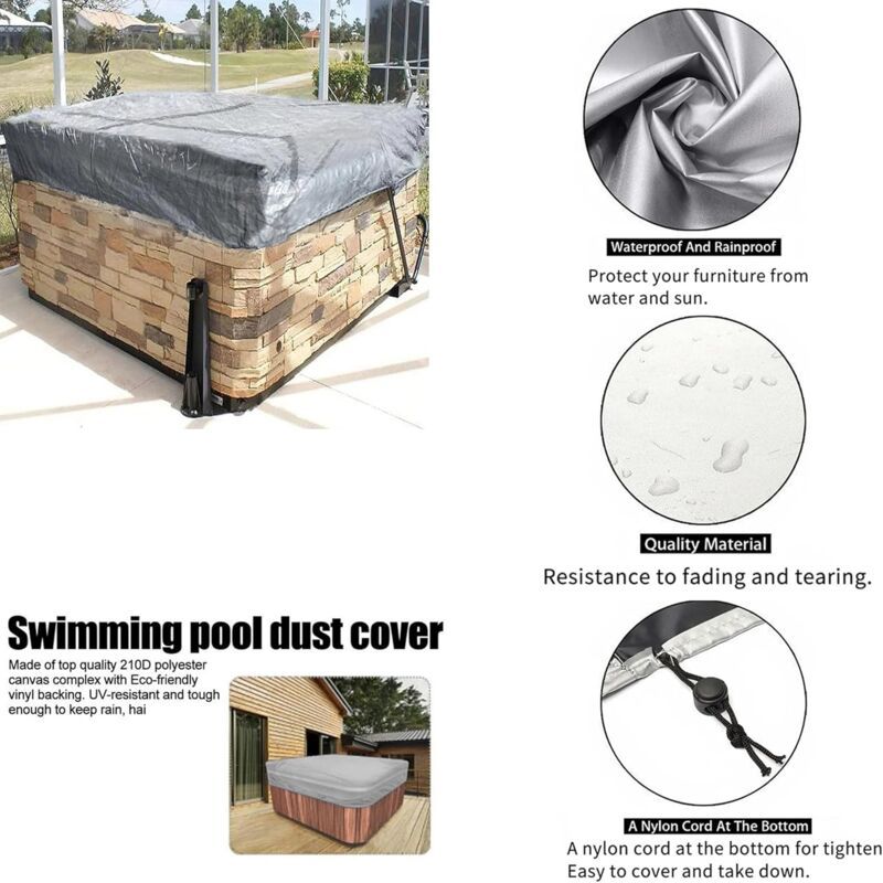 Black Square Waterproof Hot Tub and Swimming Pool Dust Cover, 220 x 220 x 30 cm - Image 2