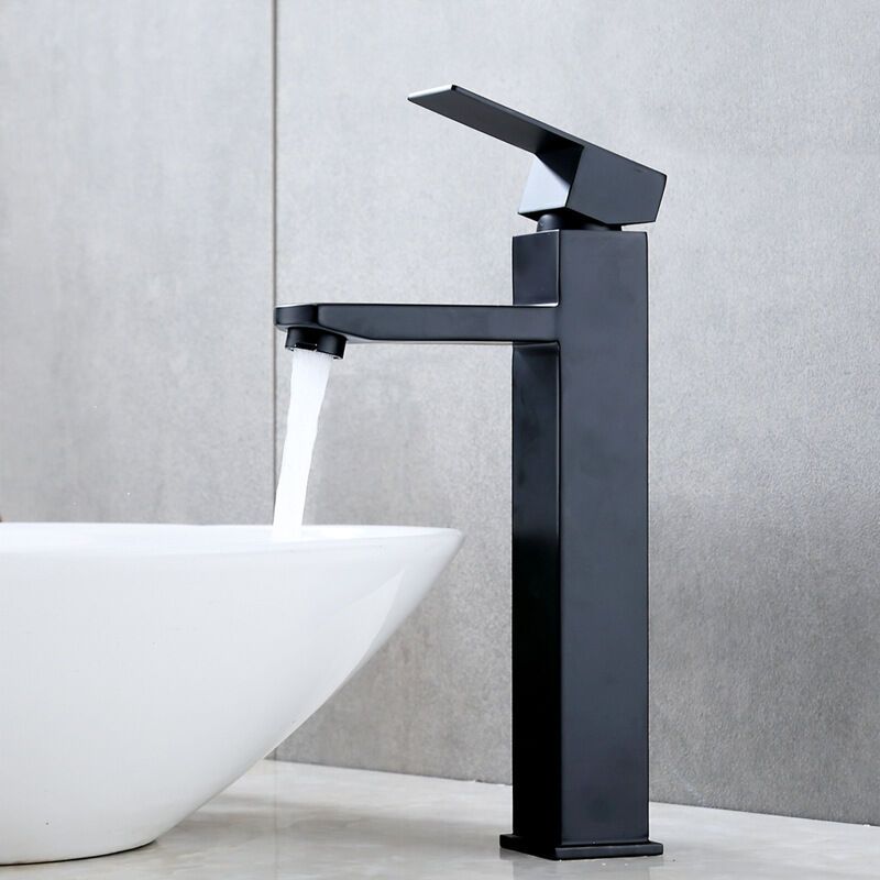 Black High Spout Bathroom Basin Mixer Faucet Single Hole Hot and Cold Water Tap - Image 2