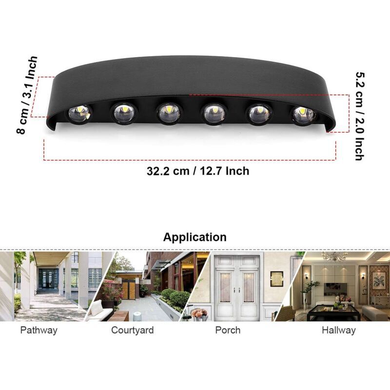 12W Warm White LED Wall Light Waterproof Up Down Aluminum Wall Lamp Indoor Outdoor - Image 4
