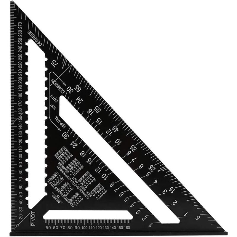 Professional Metric Triangle Carpenter Square Aluminum Alloy Measuring Ruler Black, 30 cm - Image 1