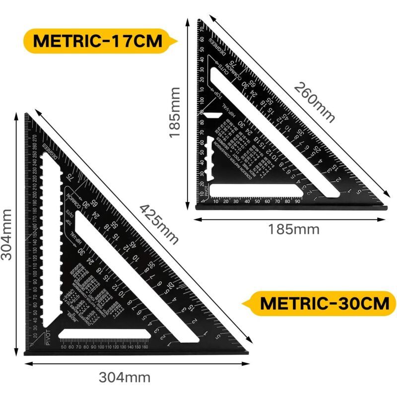 Professional Metric Triangle Carpenter Square Aluminum Alloy Measuring Ruler Black, 30 cm - Image 2