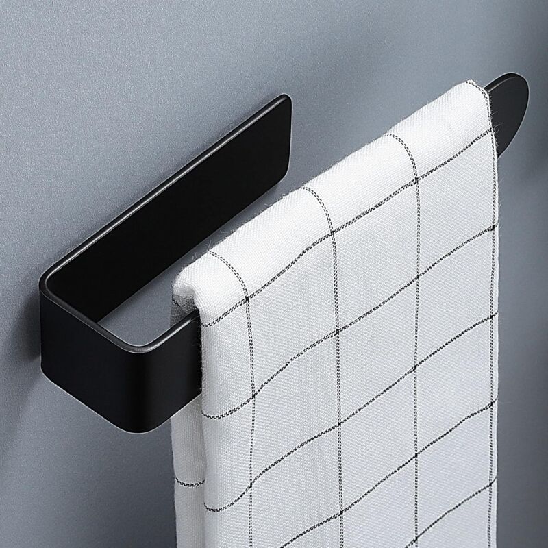 SUS304 Black Adhesive Bathroom Kitchen Towel Holder, 24 cm - Image 1
