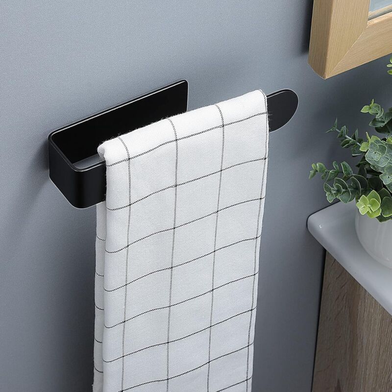 SUS304 Black Adhesive Bathroom Kitchen Towel Holder, 24 cm - Image 2