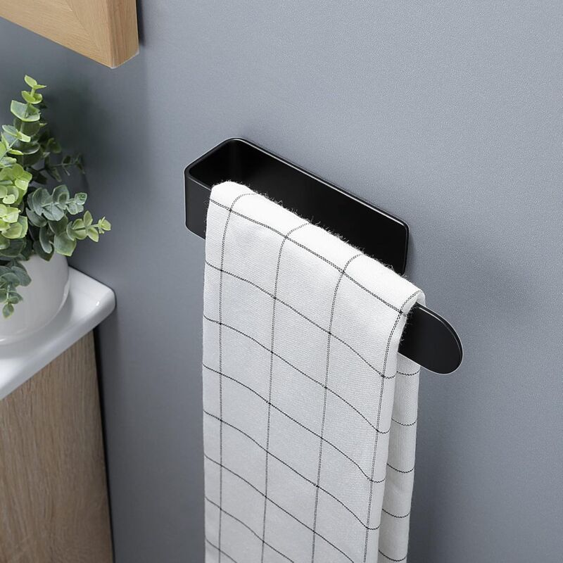 SUS304 Black Adhesive Bathroom Kitchen Towel Holder, 24 cm - Image 3