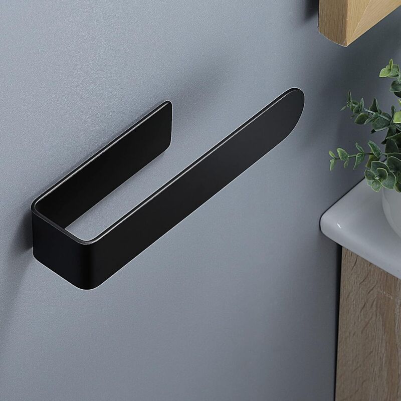 SUS304 Black Adhesive Bathroom Kitchen Towel Holder, 24 cm - Image 4