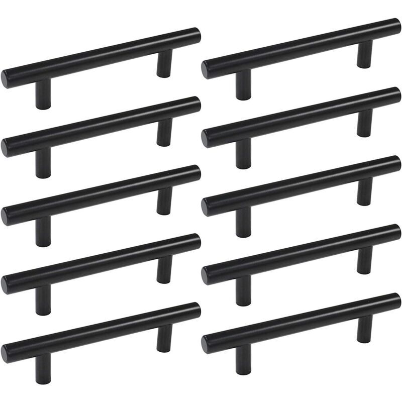 10 Pcs Black Stainless Steel Kitchen Cupboard Door Handles, 192 mm Hole Spacing - Image 1