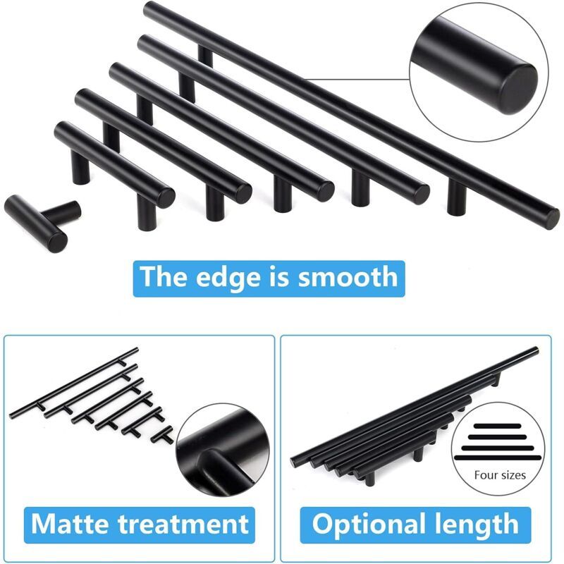 10 Pcs Black Stainless Steel Kitchen Cupboard Door Handles, 192 mm Hole Spacing - Image 3