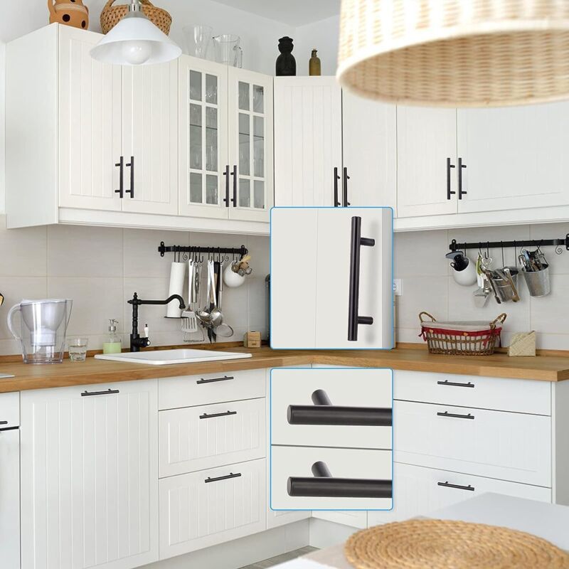 10 Pcs Black Stainless Steel Kitchen Cupboard Door Handles, 192 mm Hole Spacing - Image 4